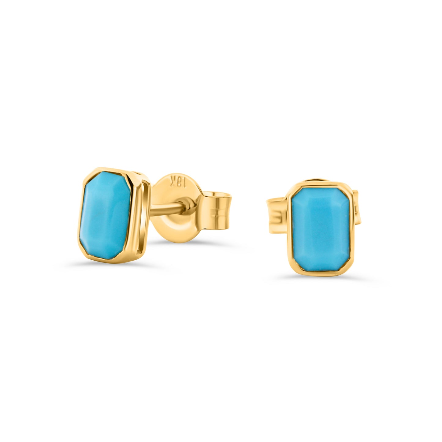 GIOVE MIO Studs en Oro Amarillo de 14Kt con Turquesas. Oro 14Kt / Amarillo / 6X4MM