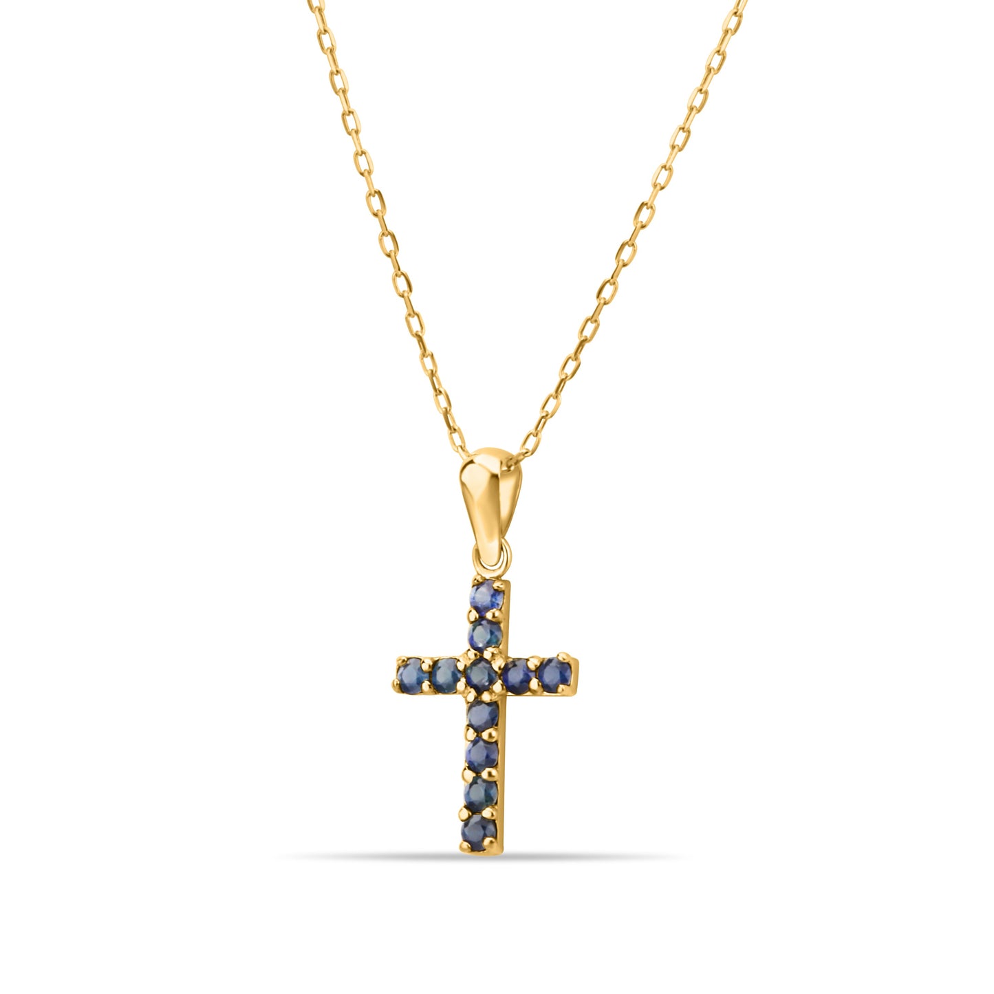 GIOVE MIO Exclusive 14kt Yellow Gold Cross Pendant with 11 Blue Sapphires. Perfect for a touch of elegance and style. Stand out with this unique treasure!