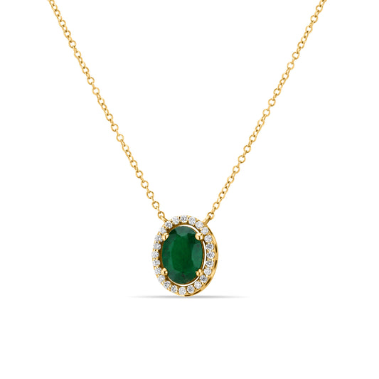 GIOVE MIO Cadena con Dije de Gema en Oro Amarillo de 14Kt con Esmeralda y Diamantes Naturales. Oro 14Kt / Amarillo / PEND 9.2X7.8MM