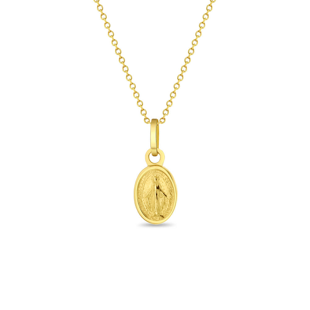 GIOVE MIO NECKLACE CHAIN CABLE WITH MEDAL PENDANT OF THE MIRACULOUS VIRGIN IN 14K YELLOW GOLD 40 CM LONG