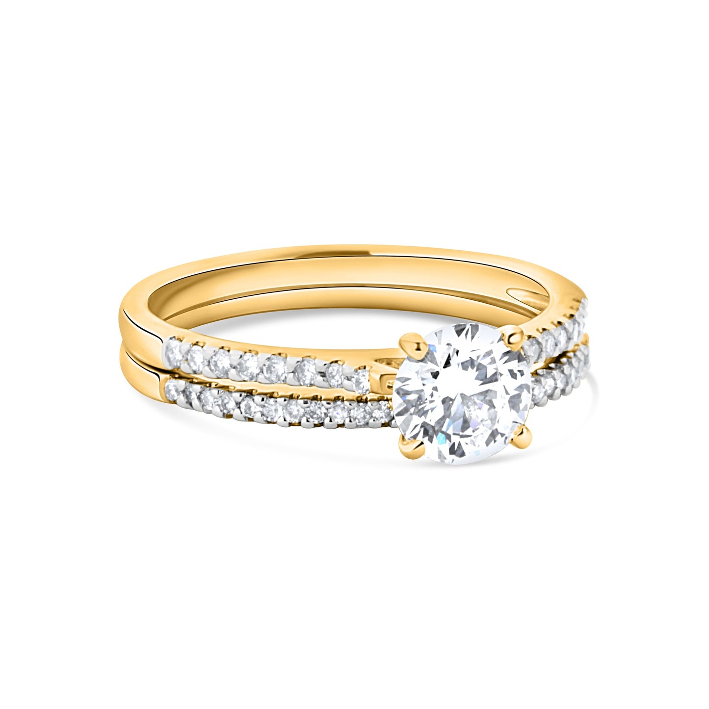 GIOVE MIO Set de Anillos de Compromiso y Matrimonio en Oro Amarillo de 18Kt con Diamante Creado en Laboratorio y Diamantes Naturales. Oro 18Kt / Amarillo