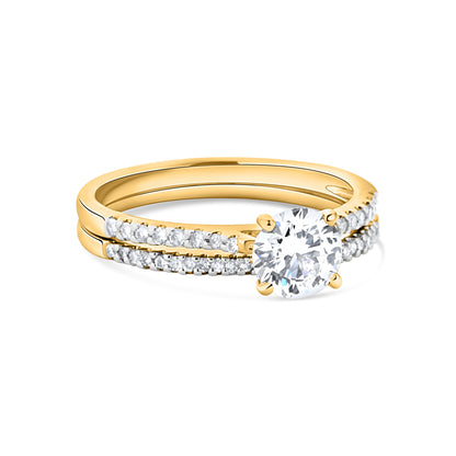 GIOVE MIO Set de Anillos de Compromiso y Matrimonio en Oro Amarillo de 18Kt con Diamante Creado en Laboratorio y Diamantes Naturales. Oro 18Kt / Amarillo