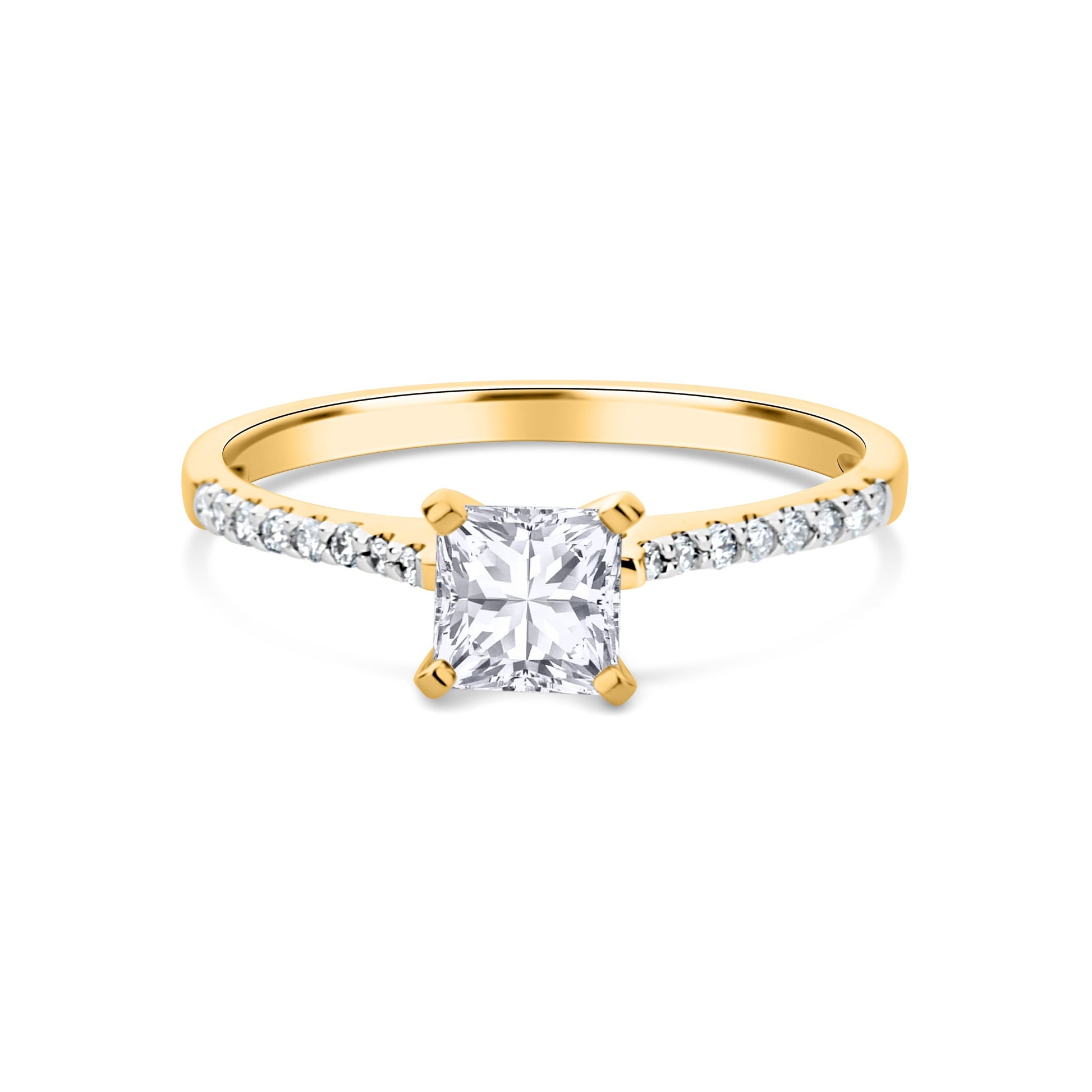 GIOVE MIO Set de Anillos de Compromiso y Matrimonio en Oro Amarillo de 18Kt con Diamante Creado en Laboratorio y Diamantes Naturales. Oro 18Kt / Amarillo