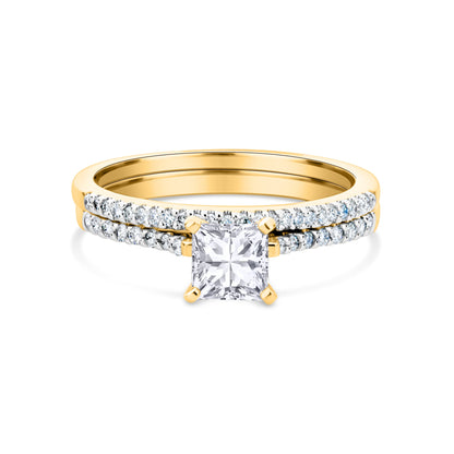 GIOVE MIO Set de Anillos de Compromiso y Matrimonio en Oro Amarillo de 18Kt con Diamante Creado en Laboratorio y Diamantes Naturales. Oro 18Kt / Amarillo