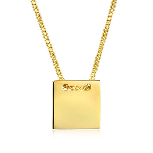 GIOVE MIO Cadena con Dije de Placa en Plata 925 Bañada en Oro Amarillo de 18Kt. Plata 925 Bañada en Oro 18Kt / Amarillo / 10X10MM