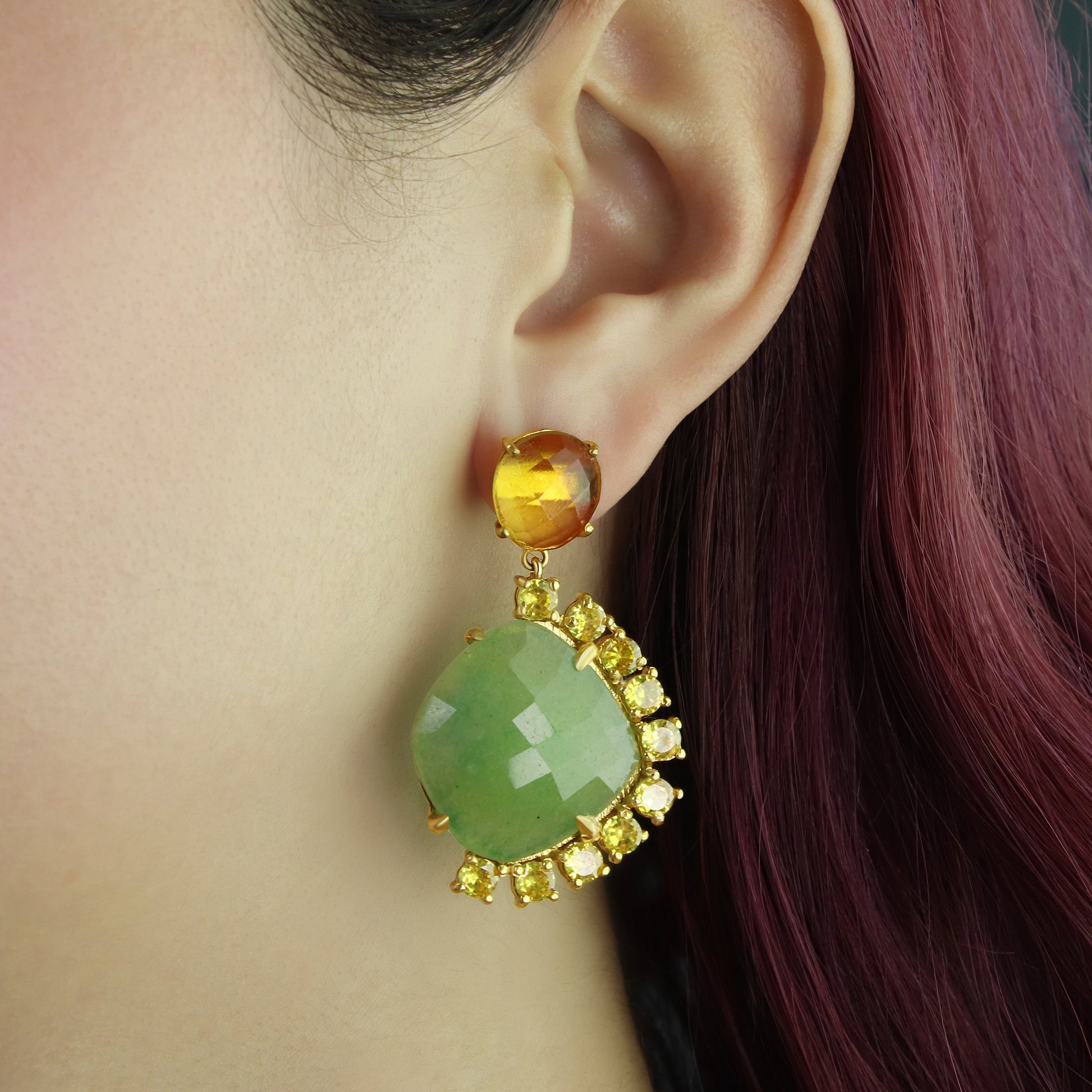 GIOVE MIO Aretes Colgantes Sole en Plata 925 Bañada en Oro Amarillo de 18Kt con Cuarzo. Plata 925 Bañada en Oro 18Kt / Amarillo / 28X48MM