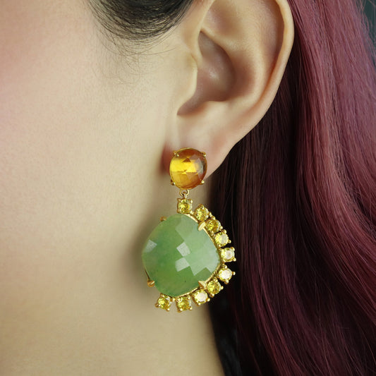 GIOVE MIO Aretes Colgantes Sole en Plata 925 Bañada en Oro Amarillo de 18Kt con Cuarzo. Plata 925 Bañada en Oro 18Kt / Amarillo / 28X48MM