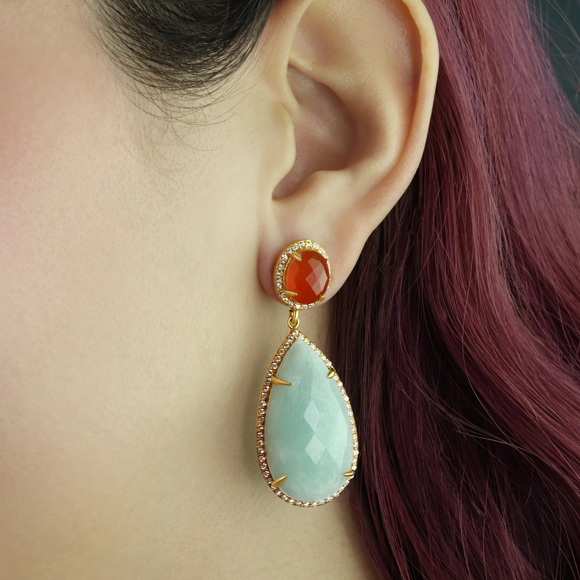 GIOVE MIO Aretes Colgantes Cin-Cin! en Plata 925 Bañada en Oro Amarillo de 18Kt con Cuarzo. Plata 925 Bañada en Oro 18Kt / Amarillo / 19X48MM