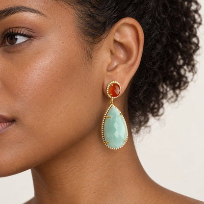 GIOVE MIO Aretes Colgantes Cin-Cin! en Plata 925 Bañada en Oro Amarillo de 18Kt con Cuarzo. Plata 925 Bañada en Oro 18Kt / Amarillo / 19X48MM