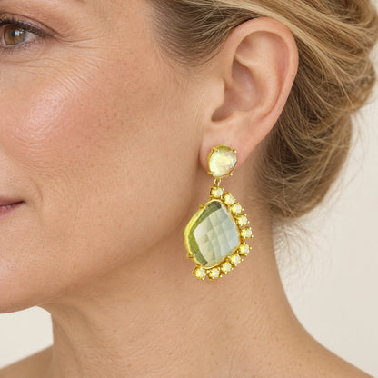 GIOVE MIO Aretes Colgantes Sole en Plata 925 Bañada en Oro Amarillo de 18Kt con Cuarzo. Plata 925 Bañada en Oro 18Kt / Amarillo / 28X48MM