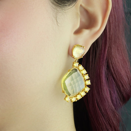 GIOVE MIO Aretes Colgantes Sole en Plata 925 Bañada en Oro Amarillo de 18Kt con Cuarzo. Plata 925 Bañada en Oro 18Kt / Amarillo / 28X48MM