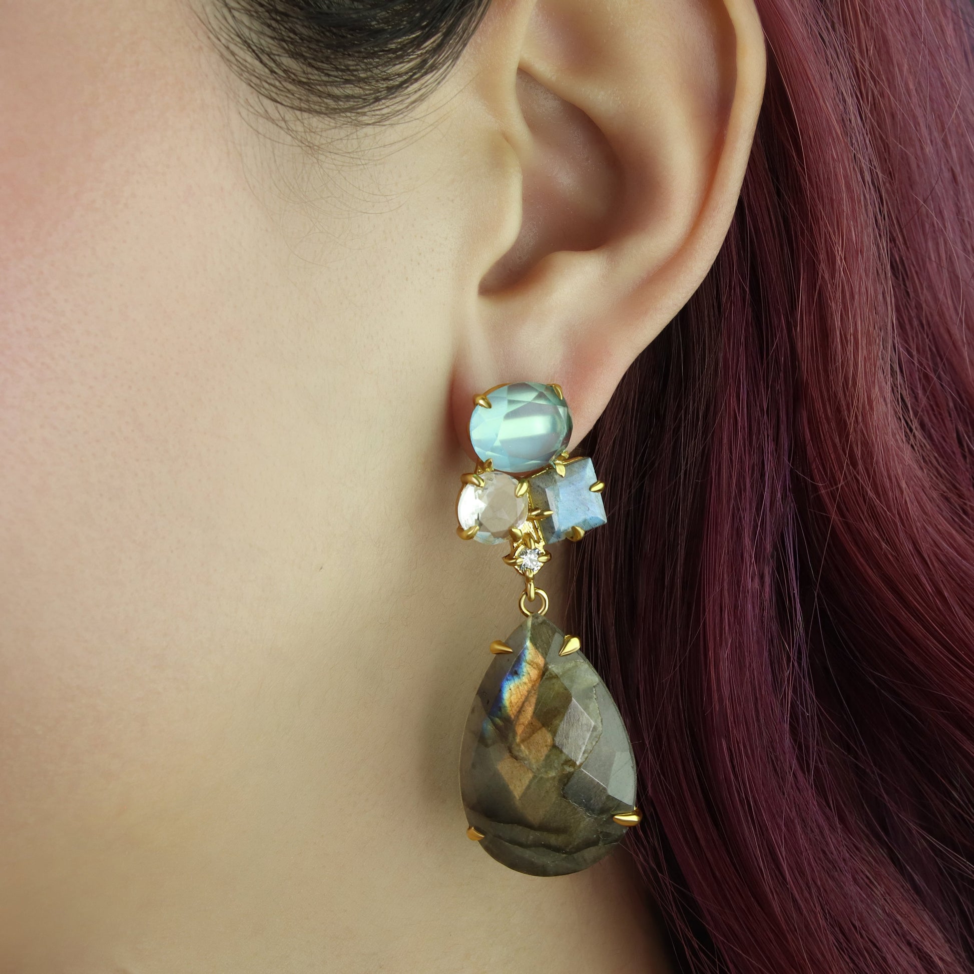 GIOVE MIO Aretes Colgantes Splendore en Plata 925 Bañada en Oro Amarillo de 18Kt con Cuarzo. Plata 925 Bañada en Oro 18Kt / Amarillo / 20X56MM