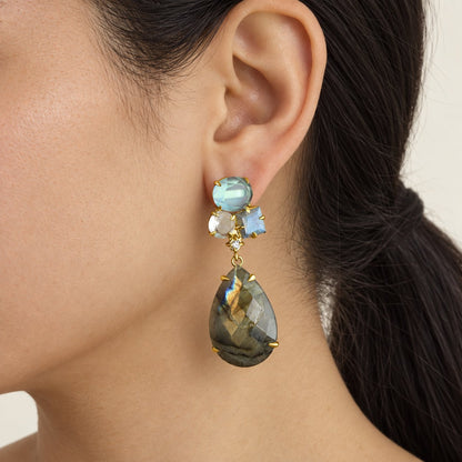 GIOVE MIO Aretes Colgantes Splendore en Plata 925 Bañada en Oro Amarillo de 18Kt con Cuarzo. Plata 925 Bañada en Oro 18Kt / Amarillo / 20X56MM