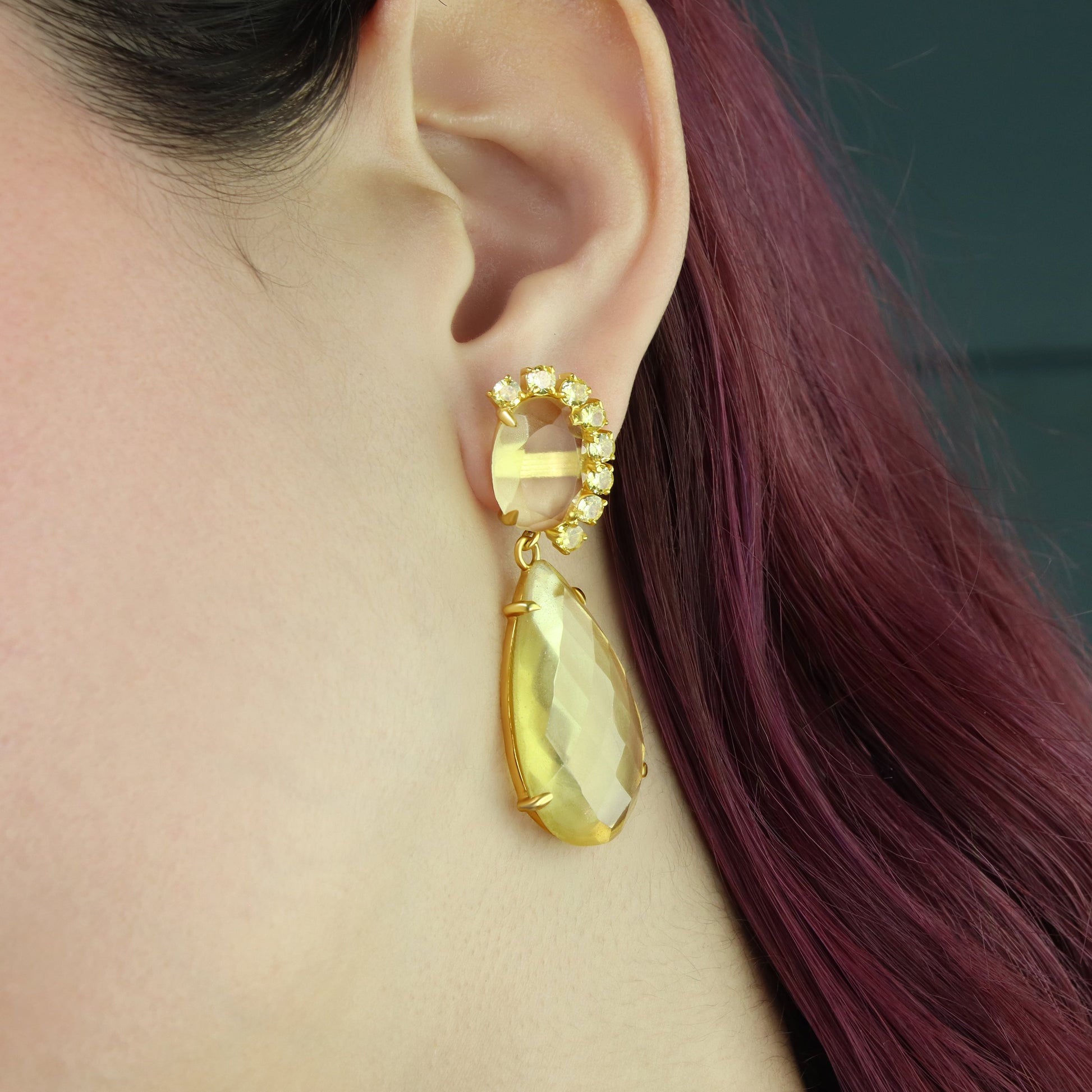 GIOVE MIO Aretes Colgantes Limone en Plata 925 Bañada en Oro Amarillo de 18Kt con Cuarzo. Plata 925 Bañada en Oro 18Kt / Amarillo / 18X50MM