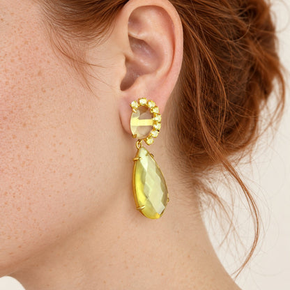 GIOVE MIO Aretes Colgantes Limone en Plata 925 Bañada en Oro Amarillo de 18Kt con Cuarzo. Plata 925 Bañada en Oro 18Kt / Amarillo / 18X50MM