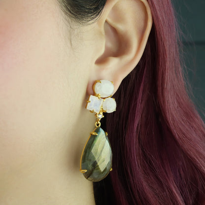 GIOVE MIO Aretes Colgantes Splendore en Plata 925 Bañada en Oro Amarillo de 18Kt con Cuarzo. Plata 925 Bañada en Oro 18Kt / Amarillo / 20X56MM