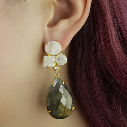 GIOVE MIO Aretes Colgantes Splendore en Plata 925 Bañada en Oro Amarillo de 18Kt con Cuarzo. Plata 925 Bañada en Oro 18Kt / Amarillo / 20X56MM