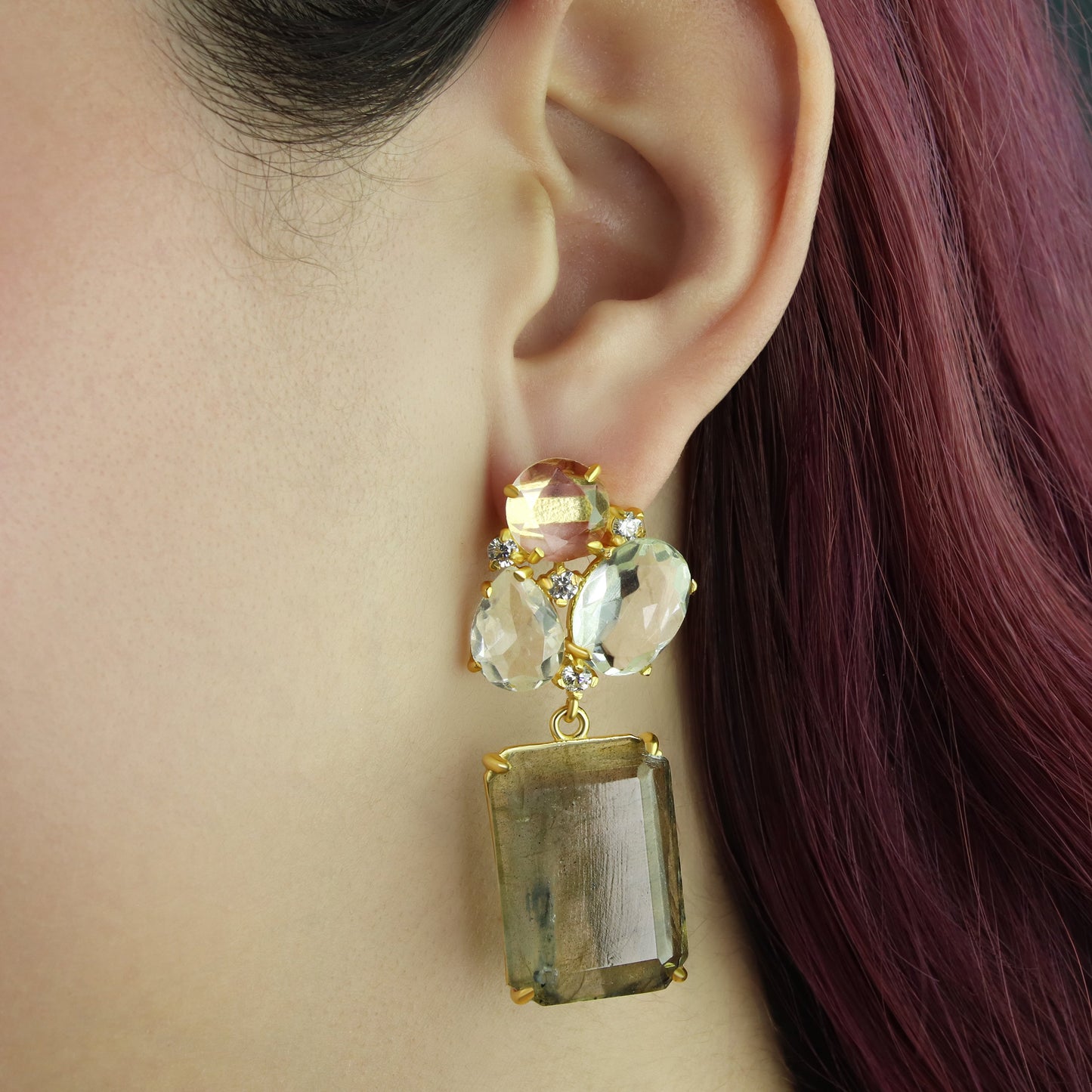 GIOVE MIO Aretes Colgantes Venusina en Plata 925 Bañada en Oro Amarillo de 18Kt con Cuarzo. Plata 925 Bañada en Oro 18Kt / Amarillo / 21X53MM