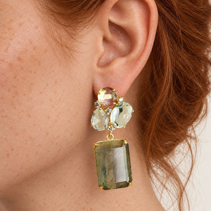GIOVE MIO Aretes Colgantes Venusina en Plata 925 Bañada en Oro Amarillo de 18Kt con Cuarzo. Plata 925 Bañada en Oro 18Kt / Amarillo / 21X53MM