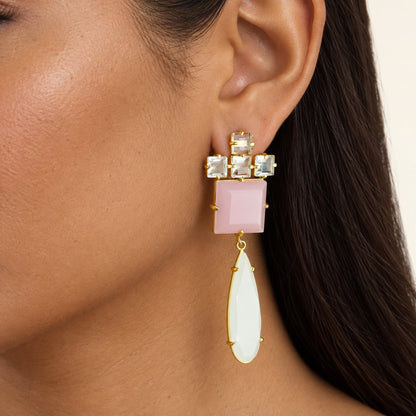 GIOVE MIO Aretes Colgantes Venusina en Plata 925 Bañada en Oro Amarillo de 18Kt con Cuarzo. Plata 925 Bañada en Oro 18Kt / Amarillo / 22X70MM