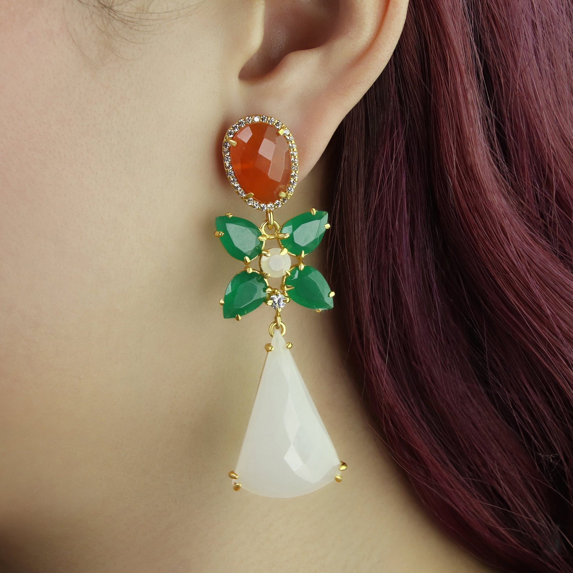 GIOVE MIO Aretes Colgantes Luna Di Luna en Plata 925 Bañada en Oro Amarillo de 18Kt con Cuarzo. Plata 925 Bañada en Oro 18Kt / Amarillo / 20X68MM