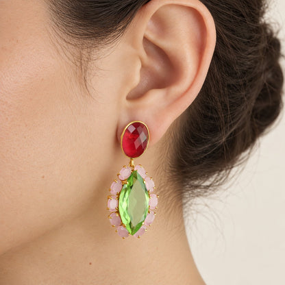 GIOVE MIO Aretes Colgantes Dea In Rosa en Plata 925 Bañada en Oro Amarillo de 18Kt. Plata 925 Bañada en Oro 18Kt / Amarillo / 21X46MM