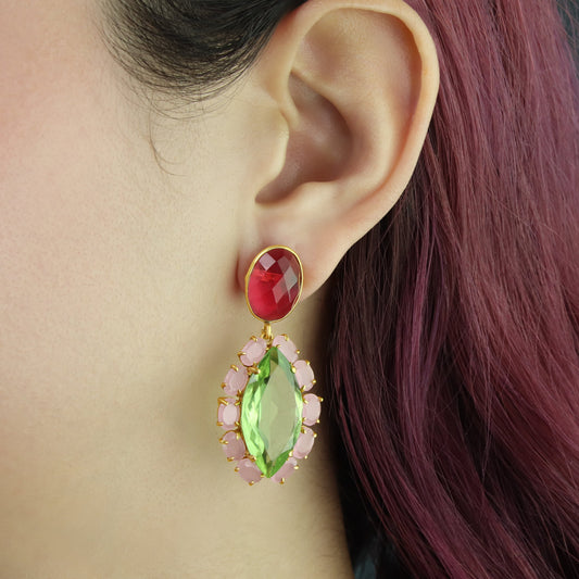 GIOVE MIO Aretes Colgantes Dea In Rosa en Plata 925 Bañada en Oro Amarillo de 18Kt. Plata 925 Bañada en Oro 18Kt / Amarillo / 21X46MM