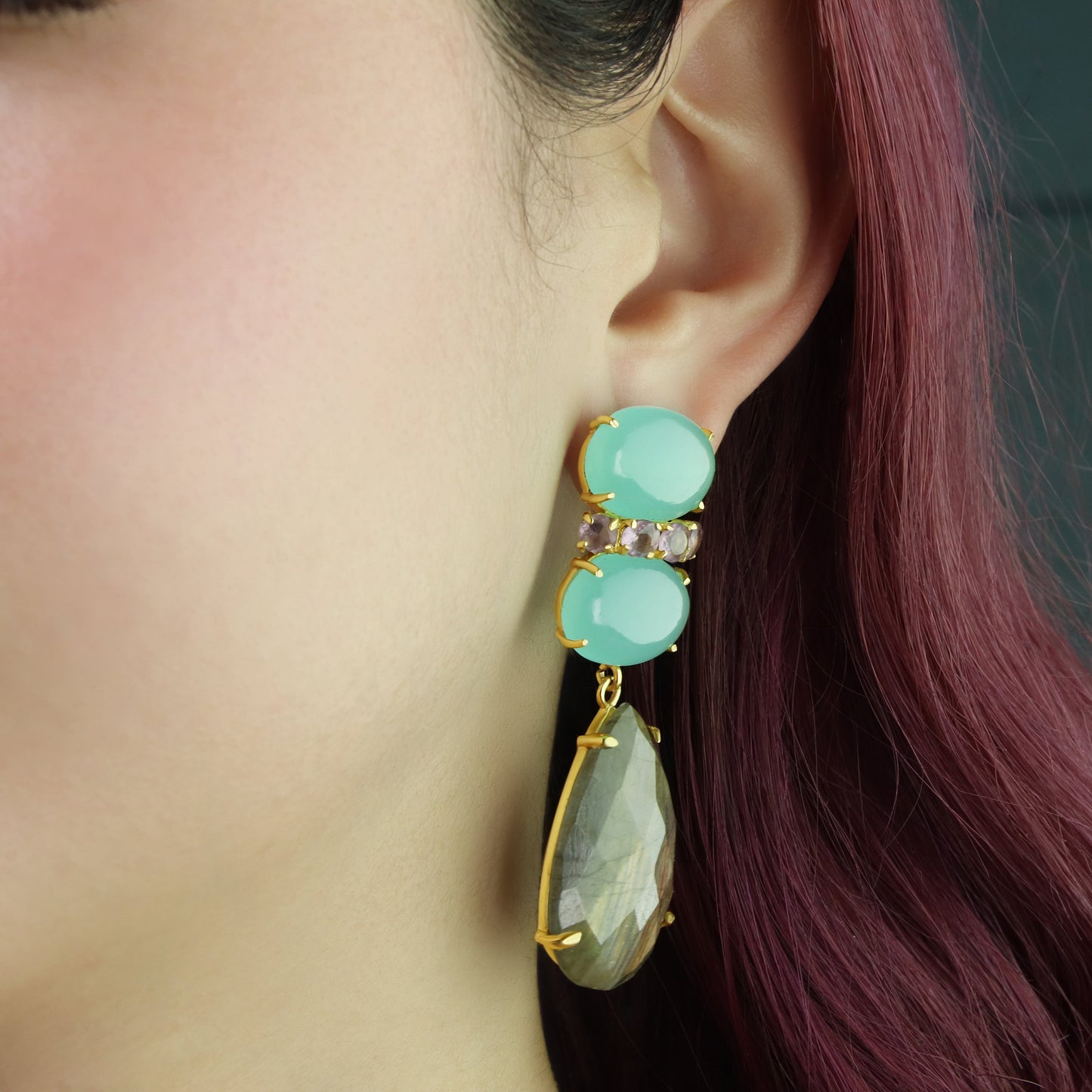 GIOVE MIO Aretes Colgantes Eleganza en Plata 925 Bañada en Oro Amarillo de 18Kt con Cuarzo. Plata 925 Bañada en Oro 18Kt / Amarillo / 20X61MM