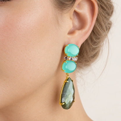 GIOVE MIO Aretes Colgantes Eleganza en Plata 925 Bañada en Oro Amarillo de 18Kt con Cuarzo. Plata 925 Bañada en Oro 18Kt / Amarillo / 20X61MM