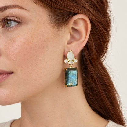 GIOVE MIO Aretes Colgantes Gemelli Luminosi en Plata 925 Bañada en Oro Amarillo de 18Kt con Cuarzo. Plata 925 Bañada en Oro 18Kt / Amarillo / 18X48MM
