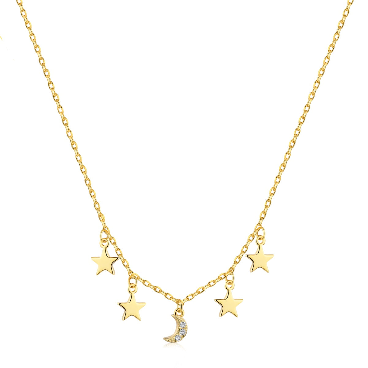 GIOVE MIO Cadena Estrella Luna y Lune E Stelle en Plata 925 Bañada en Oro Amarillo de 18Kt. Plata 925 Bañada en Oro 18Kt / Amarillo