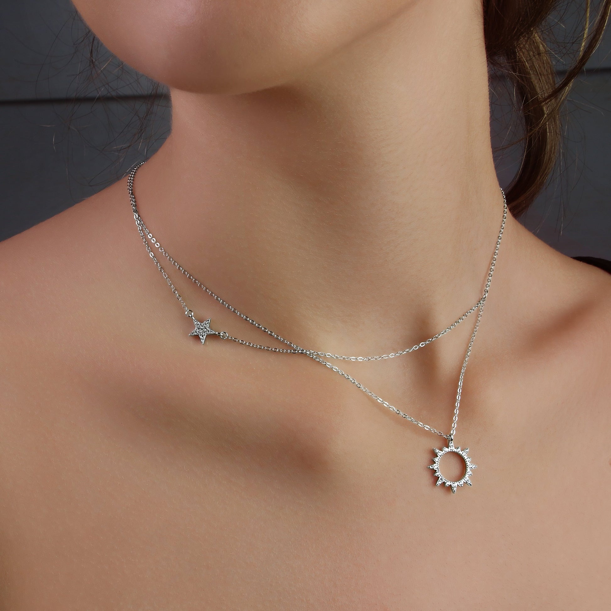 GIOVE MIO Cadena Sol Estrella y Sole Estalle en Plata 925. Plata 925 / Blanco / 16MM  8MM