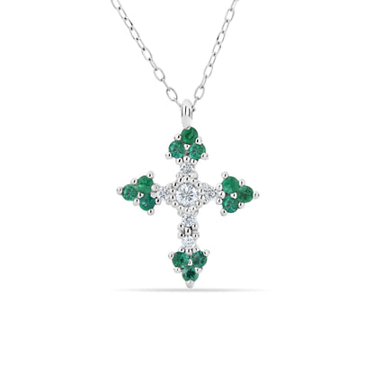 CROSS PENDANT IN 18KT WHITE GOLD, WITH 0.17CT NATURAL DIAMOND. AND EMERALD 0.36CT.