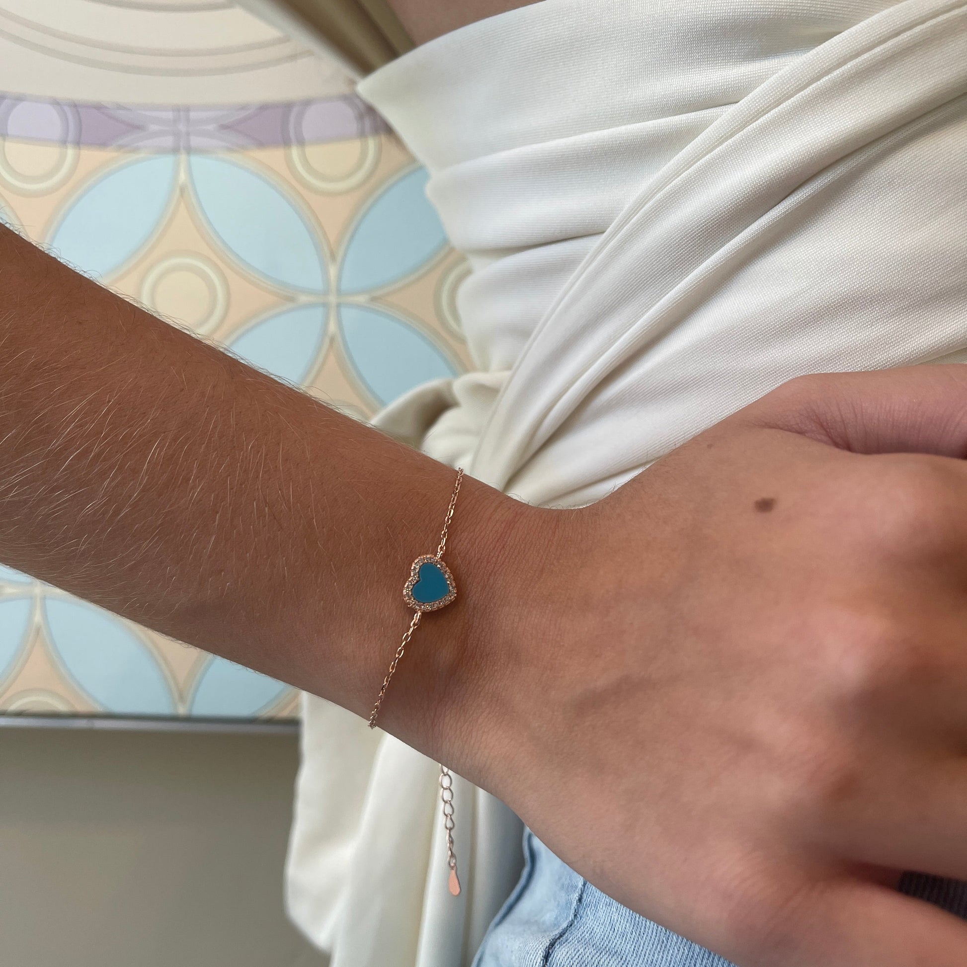 GIOVE MIO Pulsera de Cadena Cuore Mio Turquesa en Plata 925 Bañada en Oro Amarillo de 18Kt. Plata 925 Bañada en Oro 18Kt / Amarillo / 9X10MM