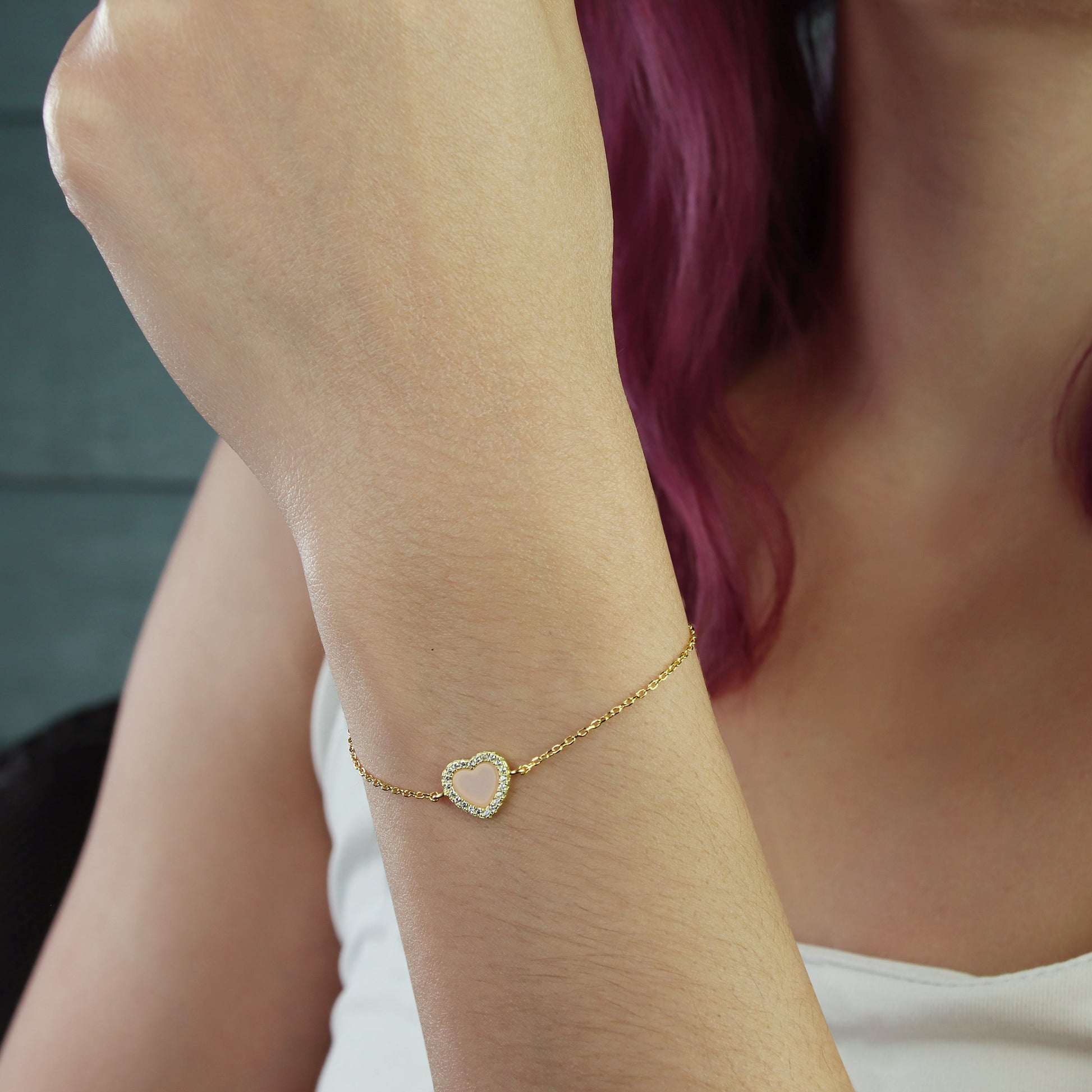 GIOVE MIO Pulsera de Cadena Cuore Mio Rosa en Plata 925 Bañada en Oro Amarillo de 18Kt. Plata 925 Bañada en Oro 18Kt / Amarillo / 9X10MM