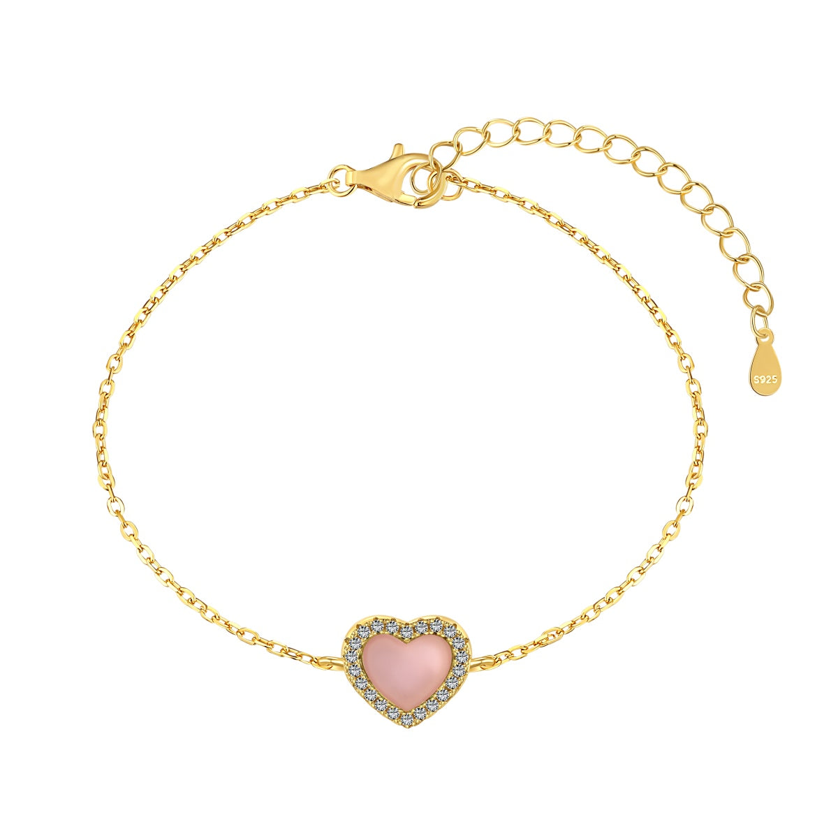 GIOVE MIO Pulsera de Cadena Cuore Mio Rosa en Plata 925 Bañada en Oro Amarillo de 18Kt. Plata 925 Bañada en Oro 18Kt / Amarillo / 9X10MM