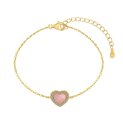 GIOVE MIO Pulsera de Cadena Cuore Mio Rosa en Plata 925 Bañada en Oro Amarillo de 18Kt. Plata 925 Bañada en Oro 18Kt / Amarillo / 9X10MM