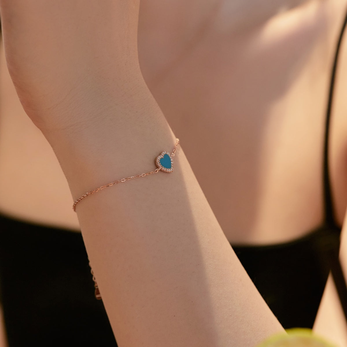 GIOVE MIO Pulsera de Cadena Cuore Mio Turquesa en Plata 925 Bañada en Oro Amarillo de 18Kt. Plata 925 Bañada en Oro 18Kt / Rosado / 9X10MM