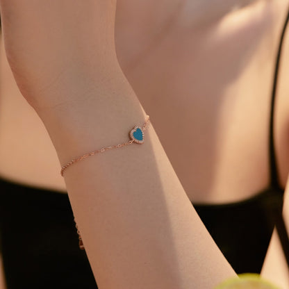 GIOVE MIO Pulsera de Cadena Cuore Mio Turquesa en Plata 925 Bañada en Oro Amarillo de 18Kt. Plata 925 Bañada en Oro 18Kt / Rosado / 9X10MM