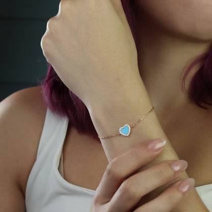 GIOVE MIO Pulsera de Cadena Cuore Mio Turquesa en Plata 925 Bañada en Oro Amarillo de 18Kt. Plata 925 Bañada en Oro 18Kt / Rosado / 9X10MM