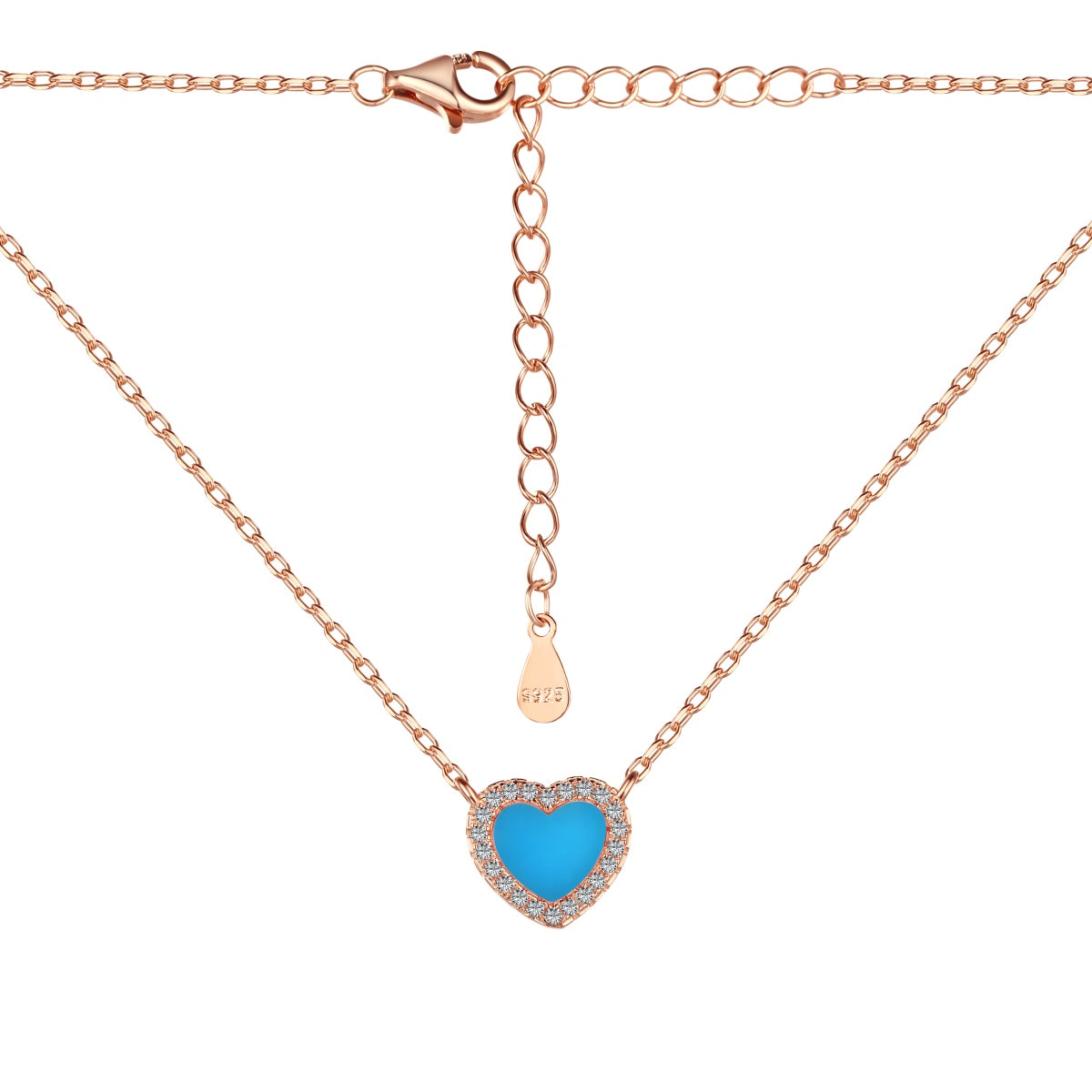 GIOVE MIO Cadena Corazón Cuore Mio Turquesa en Plata 925 Bañada en Oro Amarillo de 18Kt. Plata 925 Bañada en Oro 18Kt / Rosado / 9X11MM