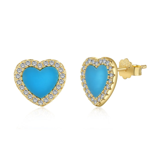 GIOVE MIO: Aretes Halo en Plata 925 Bañada en Oro Amarillo de 18kt. Atrévete a lucir sofisticada con estos elegantes aretes con turquesas hearth. ¡Destaca con estilo y calidad! PLATA 925 BAÑADA EN ORO 18KT / AMARILLO