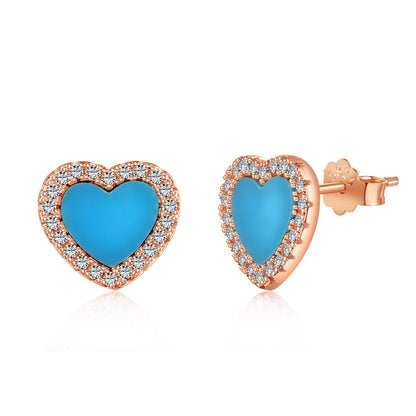 GIOVE MIO Studs Cuore Mio Turquesa en Plata 925 Bañada en Oro Amarillo de 18Kt. Plata 925 Bañada en Oro 18Kt / Rosado / 9X10MM