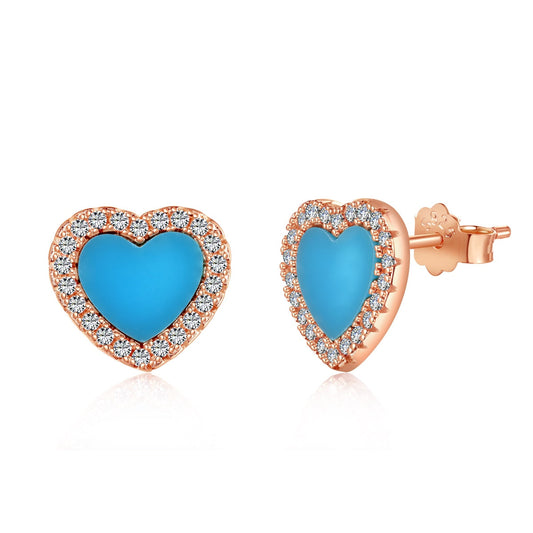 GIOVE MIO Studs Cuore Mio Turquesa en Plata 925 Bañada en Oro Amarillo de 18Kt. Plata 925 Bañada en Oro 18Kt / Rosado / 9X10MM