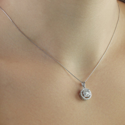 GIOVE MIO Dije de Halo en Oro Blanco de 14Kt con Diamantes Naturales. Oro 14Kt / Blanco / 10MM