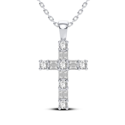 GIOVE MIO Dije de Cruz en Oro Blanco de 14Kt con Diamantes Naturales y Diamantes Creados en Laboratorio. Oro 14Kt / Blanco / 10X15MM