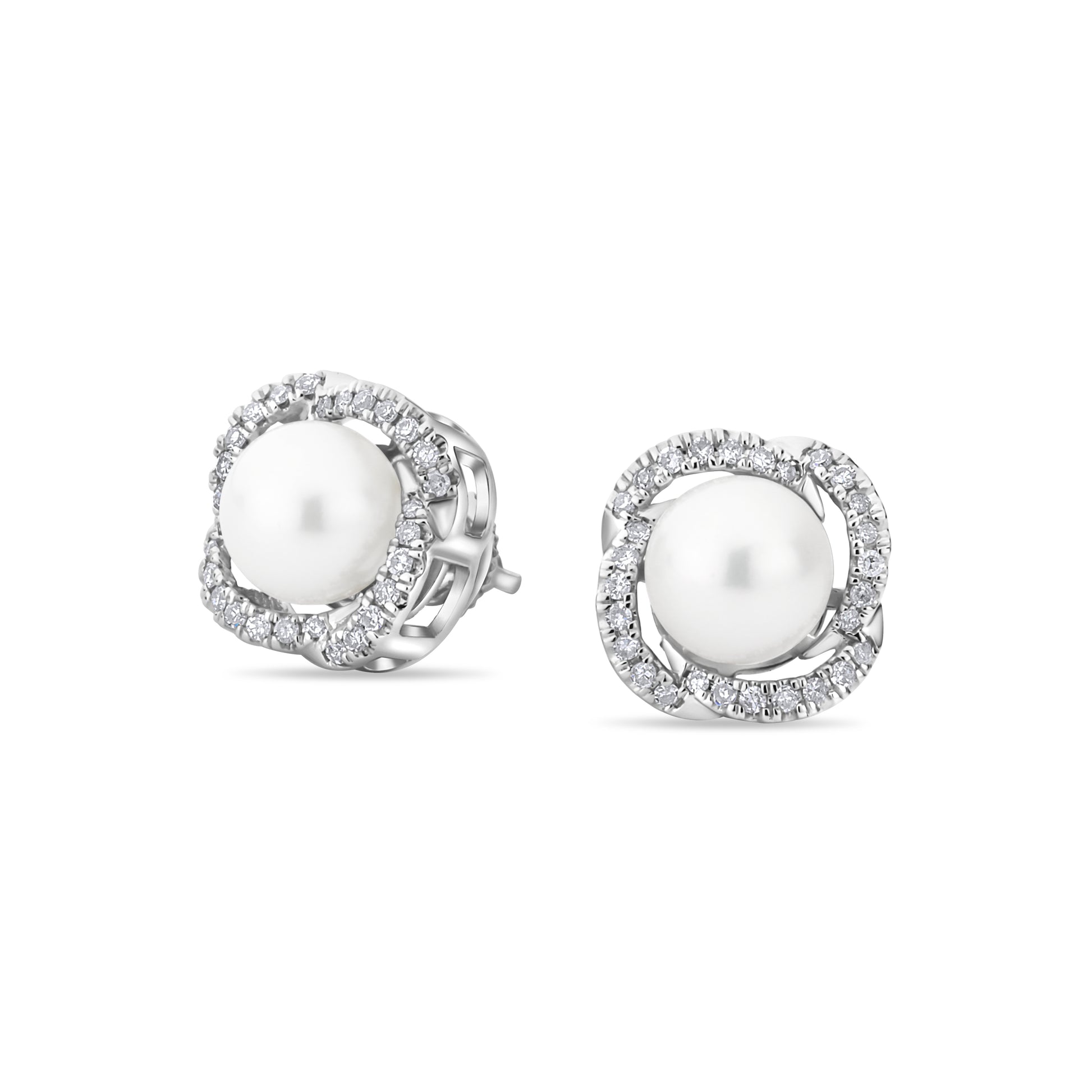 GIOVE MIO Aretes en Oro Blanco de 14Kt con Perlas Cultivadas Akoya y Diamantes Naturales. Oro 14Kt / Blanco / 12X12MM