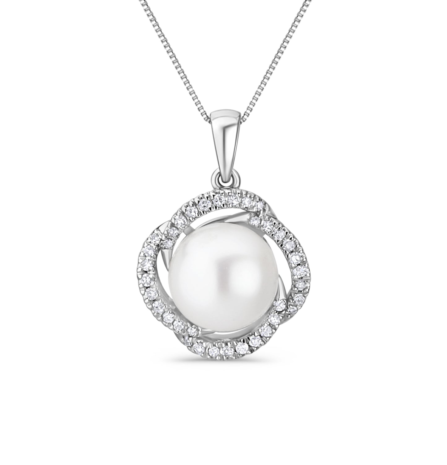 GIOVE MIO Dije en Oro Blanco de 14Kt con Perlas Cultivadas Akoya y Diamantes Naturales. Oro 14Kt / Blanco / 15X15MM