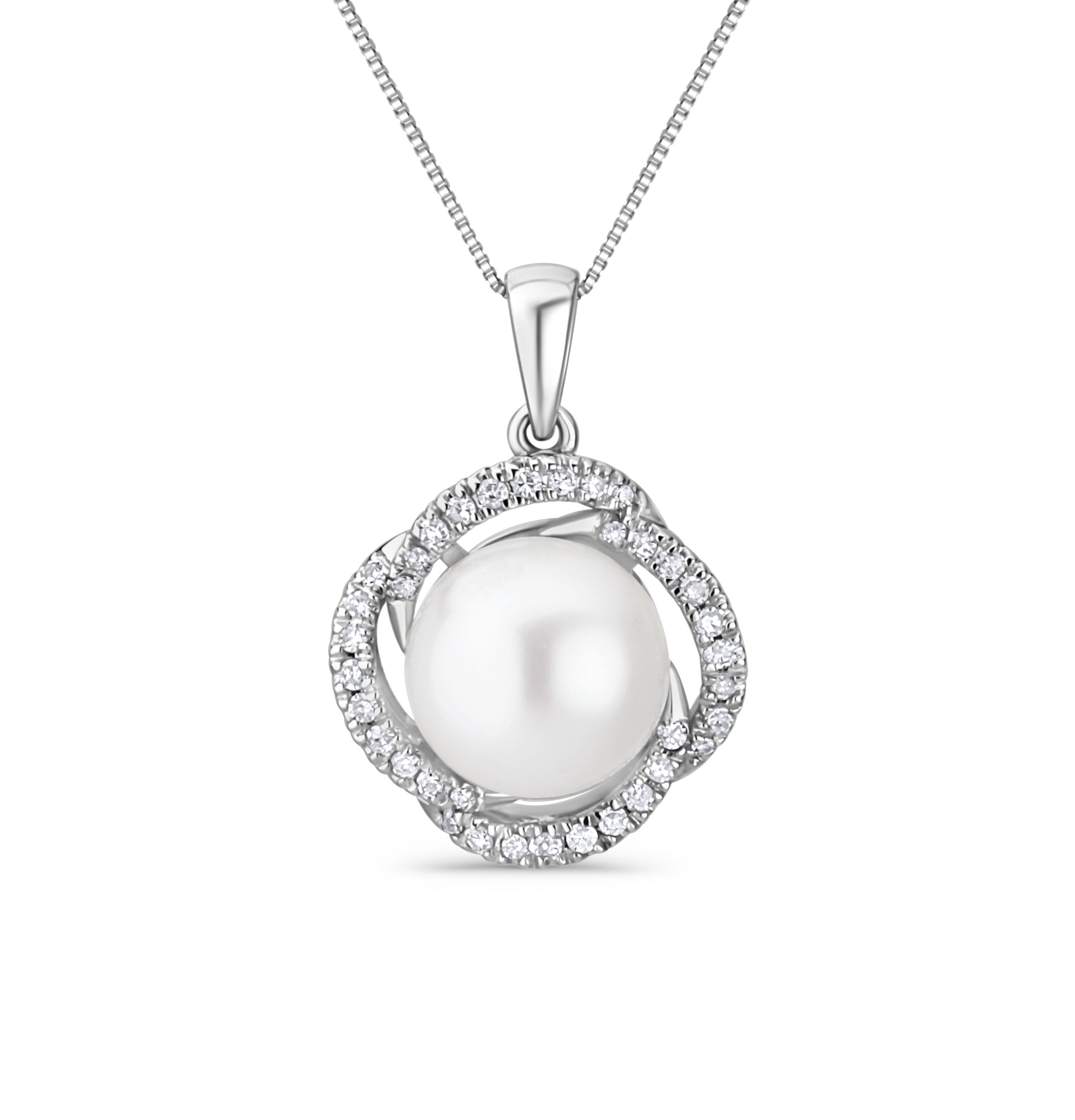 GIOVE MIO Dije en Oro Blanco de 14Kt con Perlas Cultivadas Akoya y Diamantes Naturales. Oro 14Kt / Blanco / 15X15MM