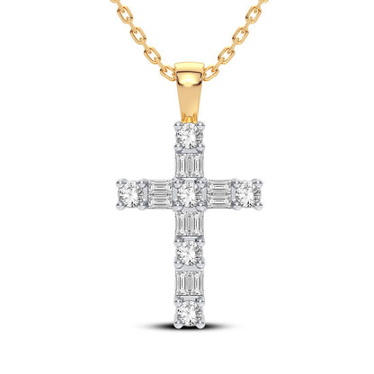 GIOVE MIO Dije de Cruz Cruz en Oro Amarillo de 14Kt con Diamantes Naturales y Diamantes Creados en Laboratorio. Oro 14Kt / Amarillo / 10X15MM